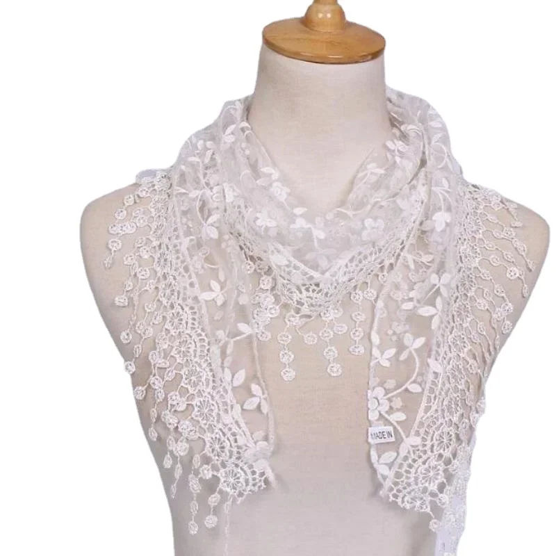 Women's Lace Scarf Church Tassel Triangle Scarf Transparent Floral Scarf Church Prayer Shawl Shawl Lace