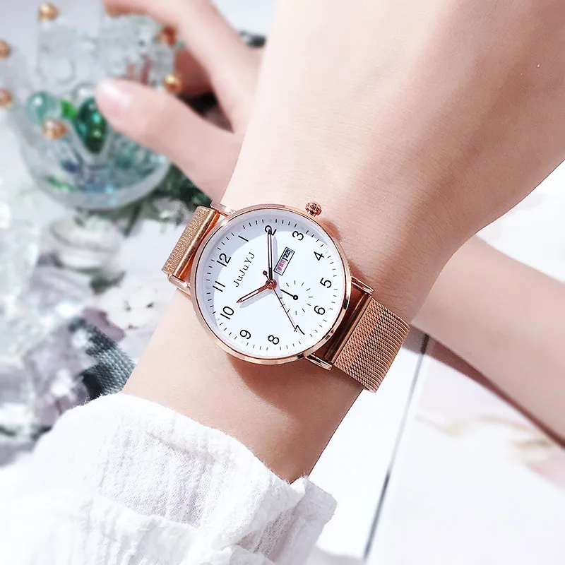 

Women's 32mm High-End Quartz Charm Watch Luminous Calendar Fashion Gift Stainless Steel Band Simple Glass Pointer Alloy