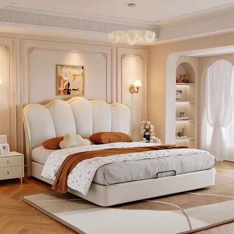 

Royal Queen Double Bed Nordic Modern Whitr Headboard Twin Double Bed Girl Wood Sleeping Cama Matrimonio Furniture For Bedroom