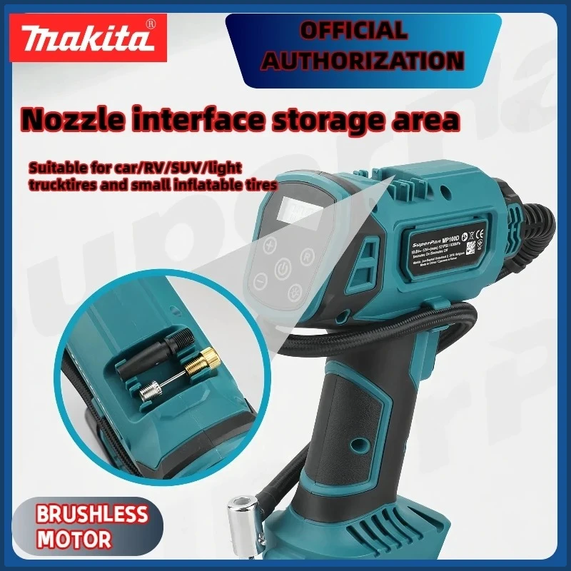 Compressore di gonfiaggio a batteria montato su auto Makita Aria elettrica Pompa d'aria automatica Compressore d'aria portatile per pneumatici per auto