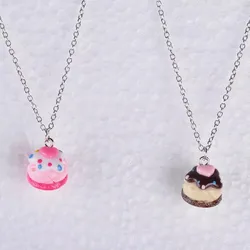 Fashion Kawaii Food Snack Dessert Heart Cake Pendant Necklace For Women Girl Link Chain Necklace Jewelry Jewellery Boutique