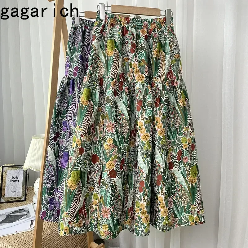 Gagarich Skirts Women Spring Autumn Korean Chic Elegant New High-Waist Stitching Gorgeous Embroidery Midi A-Line Skirts