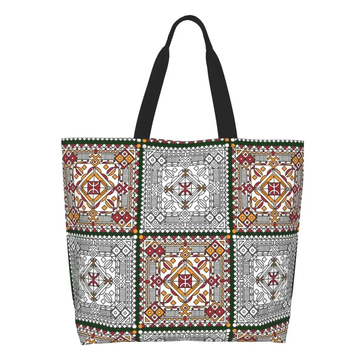Amazigh Kabyle Керамика Искусство Бакалея Сумка для покупок Африка Этническая холщовая сумка-шоппер с геометрическим рисунком Сумка-шоппер большой вместимости