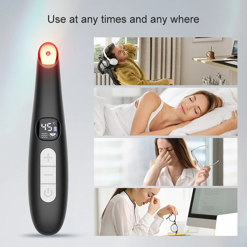 Dispositivo de beleza com varinha de elevação ocular 3 em 1, luz vermelha vibratória 98 ° F a 113 ° Massageador de olhos com display LCD F para inchaço de círculo escuro de olhos secos