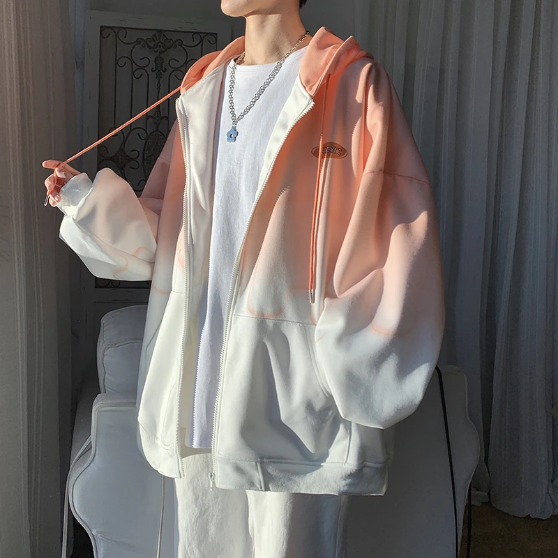 

Men's Spring Autumn Winter Fce Lined Hooded Jaet Casual Trendy Loose Fit Couple aduated Color Zipper Closure Coat