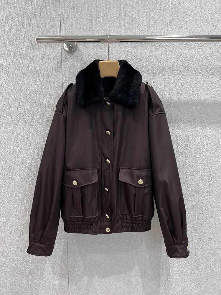 

SVORYXIU 2025, зимняя повседневная стильная винтажная коричневая шерстяная теплая куртка со светодиодной подсветкой, женская модная утепленная куртка, пальто