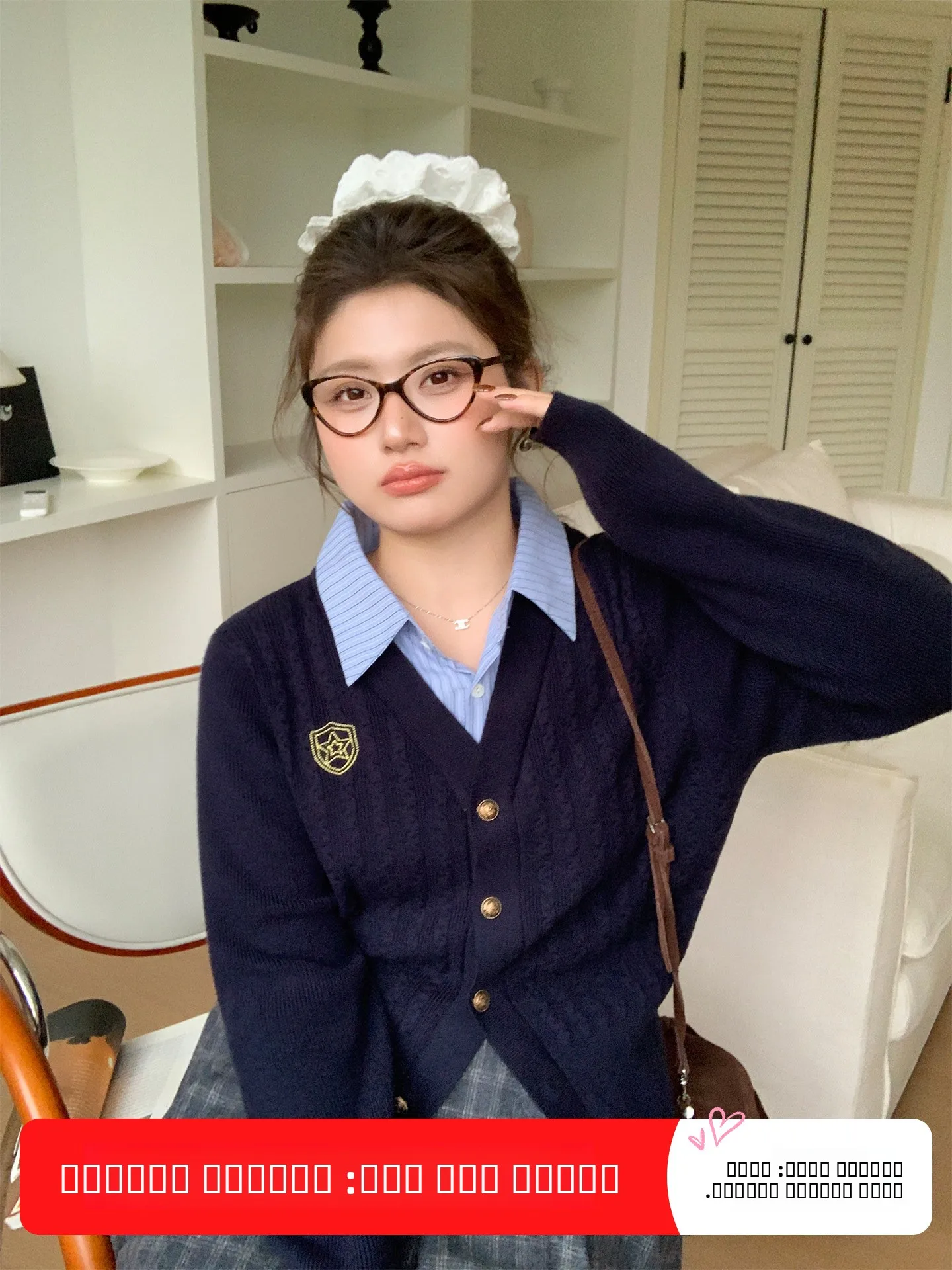 

Женский вязаный кардиган YUZI большого размера в корейском стиле, синий, с эффектом двухслойности, с длинными рукавами, в стиле колледж