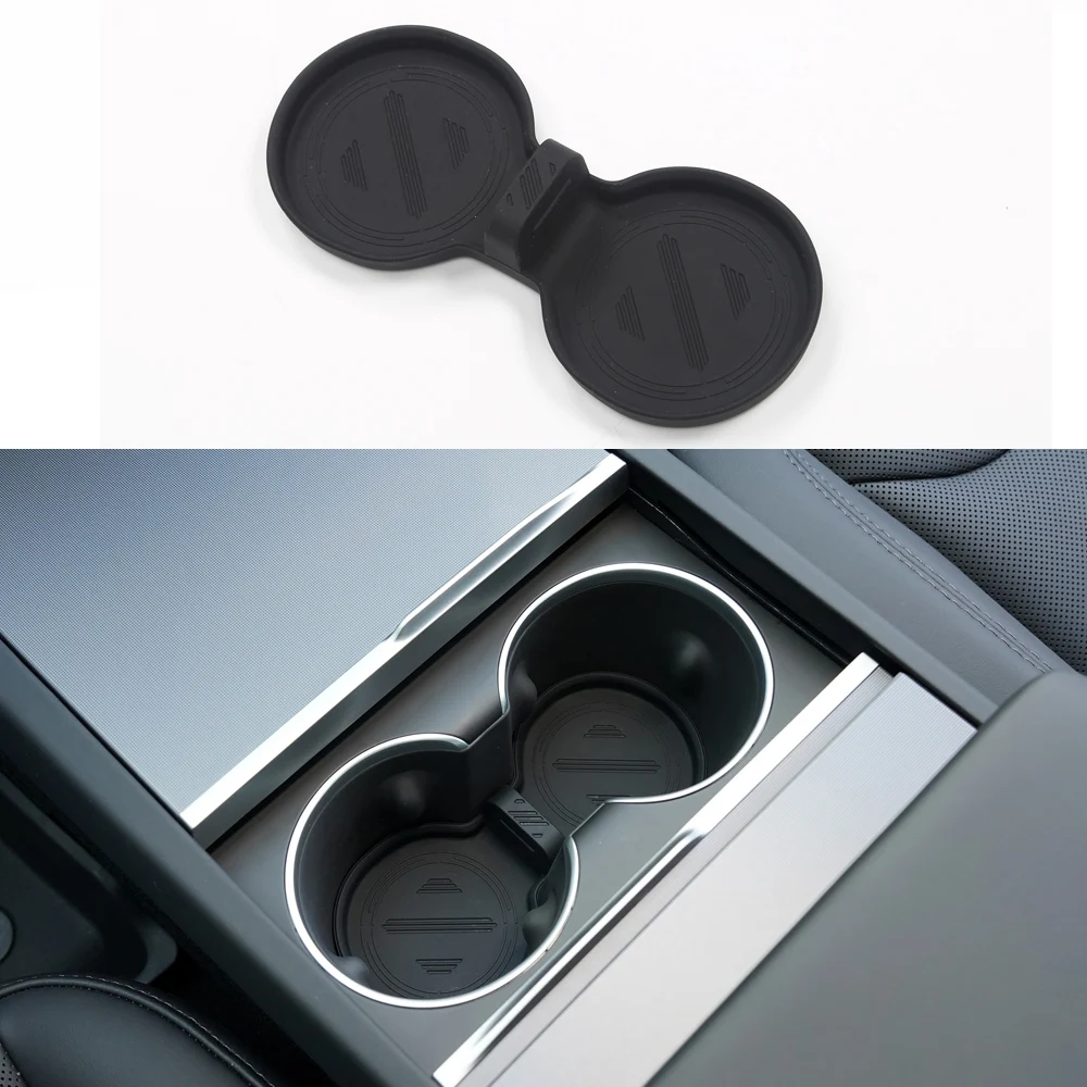 For Tesla Model 3 Highland 2024 Water Cup Holder Storage Box Console Cup Holder TPE Pad Black