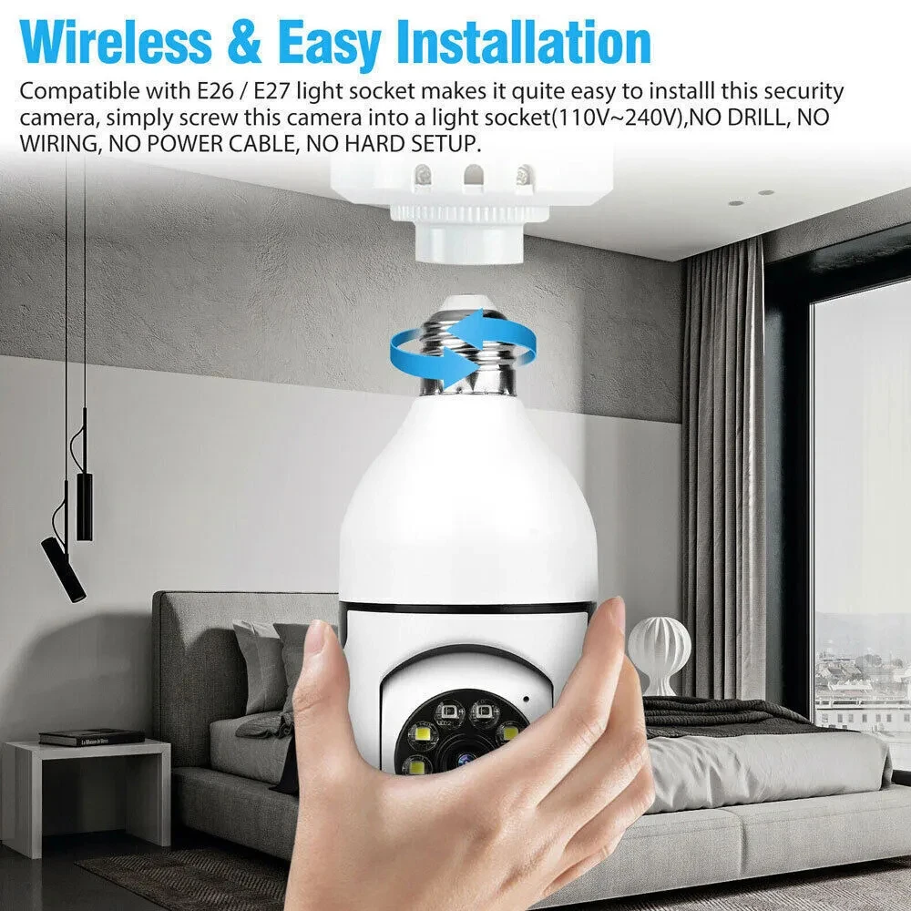 Bulb E27 Surveillance Camera Infrared Night Vision Automatic Human Tracking Wifi Surveillance Camera Indoor Security Monitor Cam