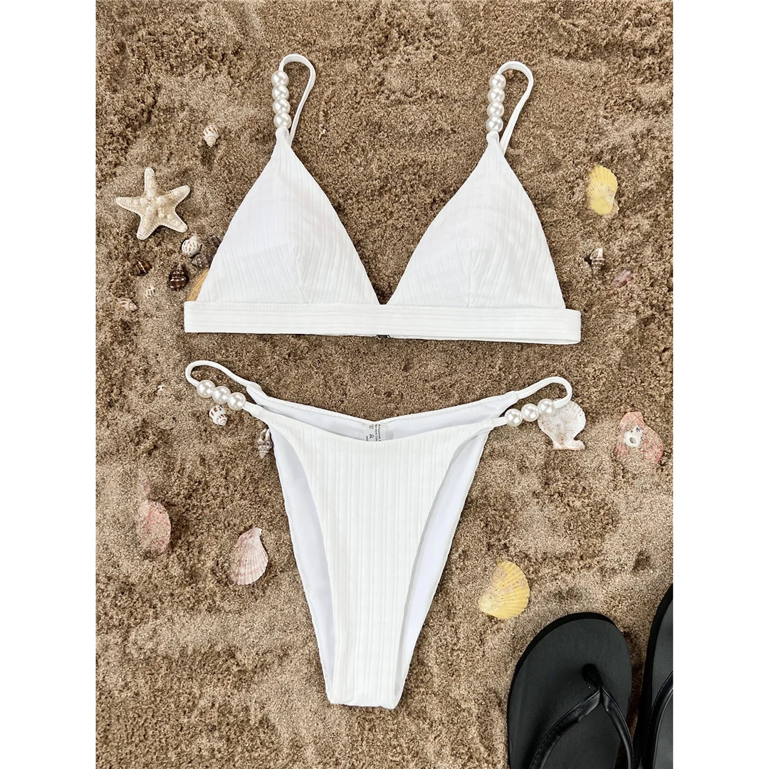 Sexy Perlen-Bikini mit hohem Beinausschnitt und Polsterung, Damen-Badeanzug, zweiteiliges Bikini-Set, Badebekleidung, Badeanzug für Damen, V4366 – Detail 9