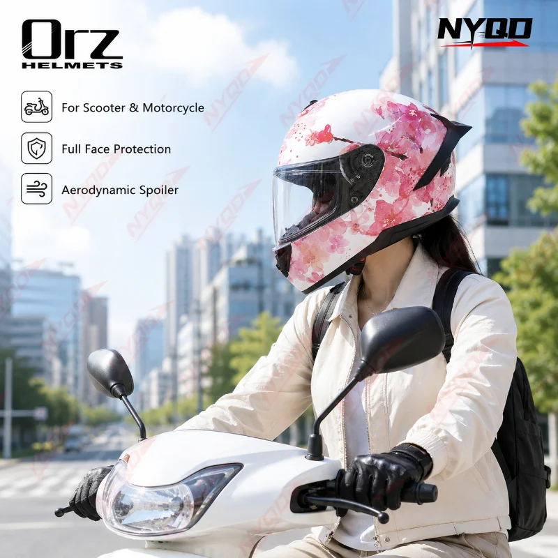 ORZ Full Face Motorcycle Helmet Bluetooth Large Spoiler All Season Unisex Lightweight Breathable Durable for Electric Scooter
