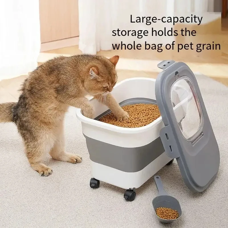 Collapsible Airtight Pet Food Storage Container with Lid 33LB Foldable Dry Cat Dog Rice Grain Storage Box for Kitchen Travel