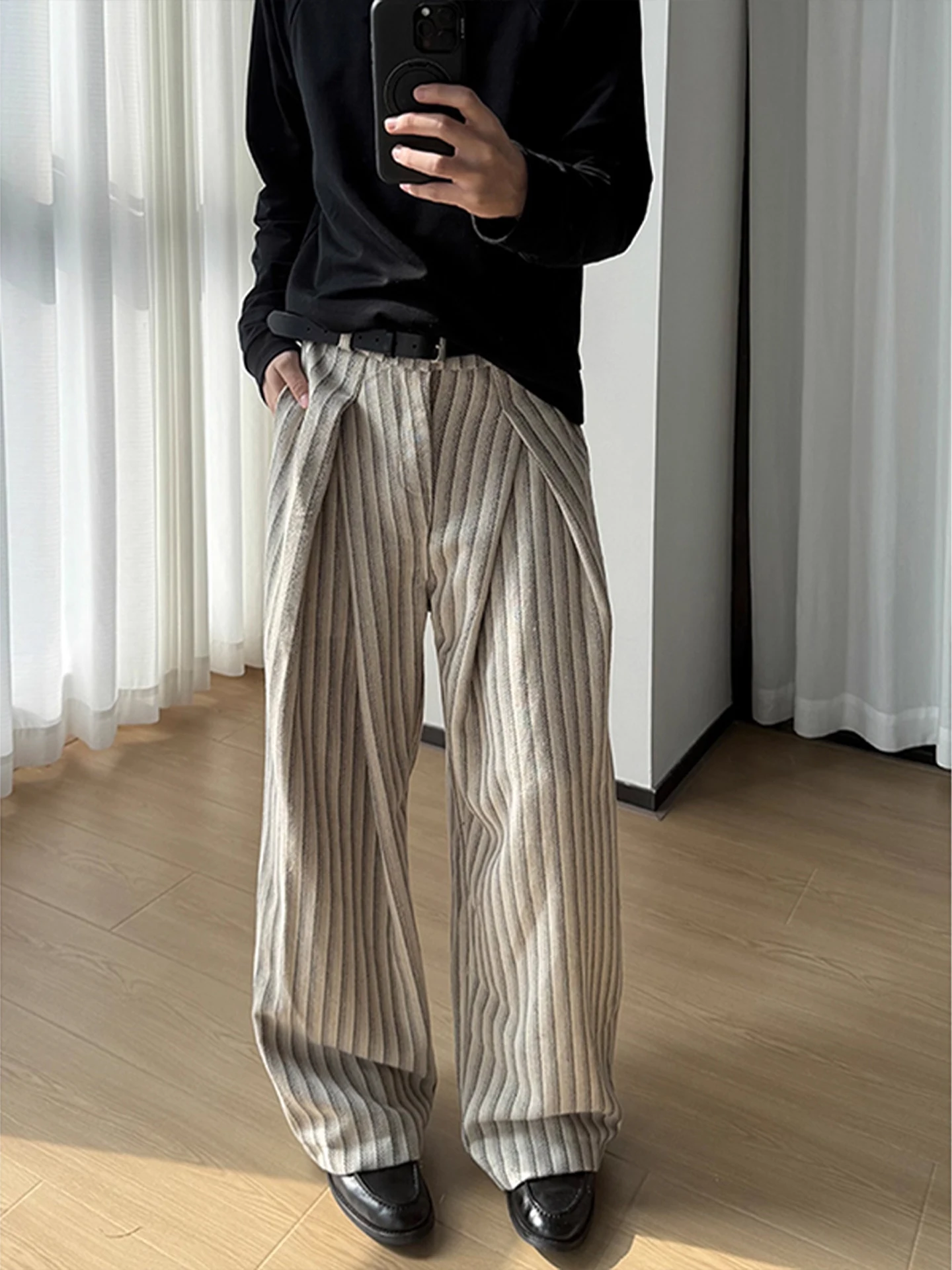 

American Sle Men's Casual Straight Leg Pants Autumn Winter Leisure High Design Sense Wide Leg All-Match Trousers