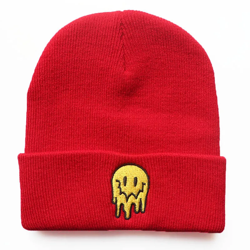 Autumn Winter Like Ice Cream Melting Ghost Embroidery Acrylic Unisex Beanies Skull Hat for Men Women Outdoor Warm Cold Cap W175