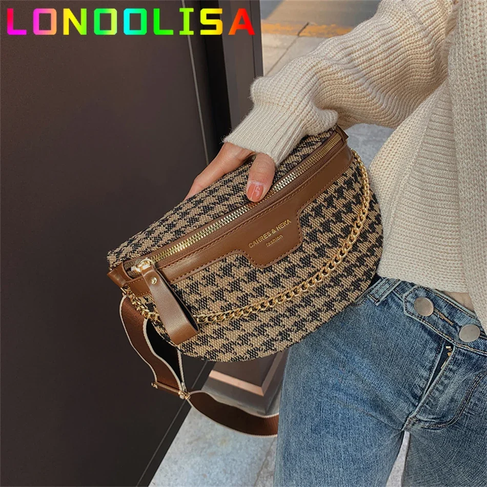 Women\'s Chain Fanny Pack Vintage Waist Packs Designer Shoulder Crossbody Chest Bag Female Handbags and Purses Ladies Belt Wallet