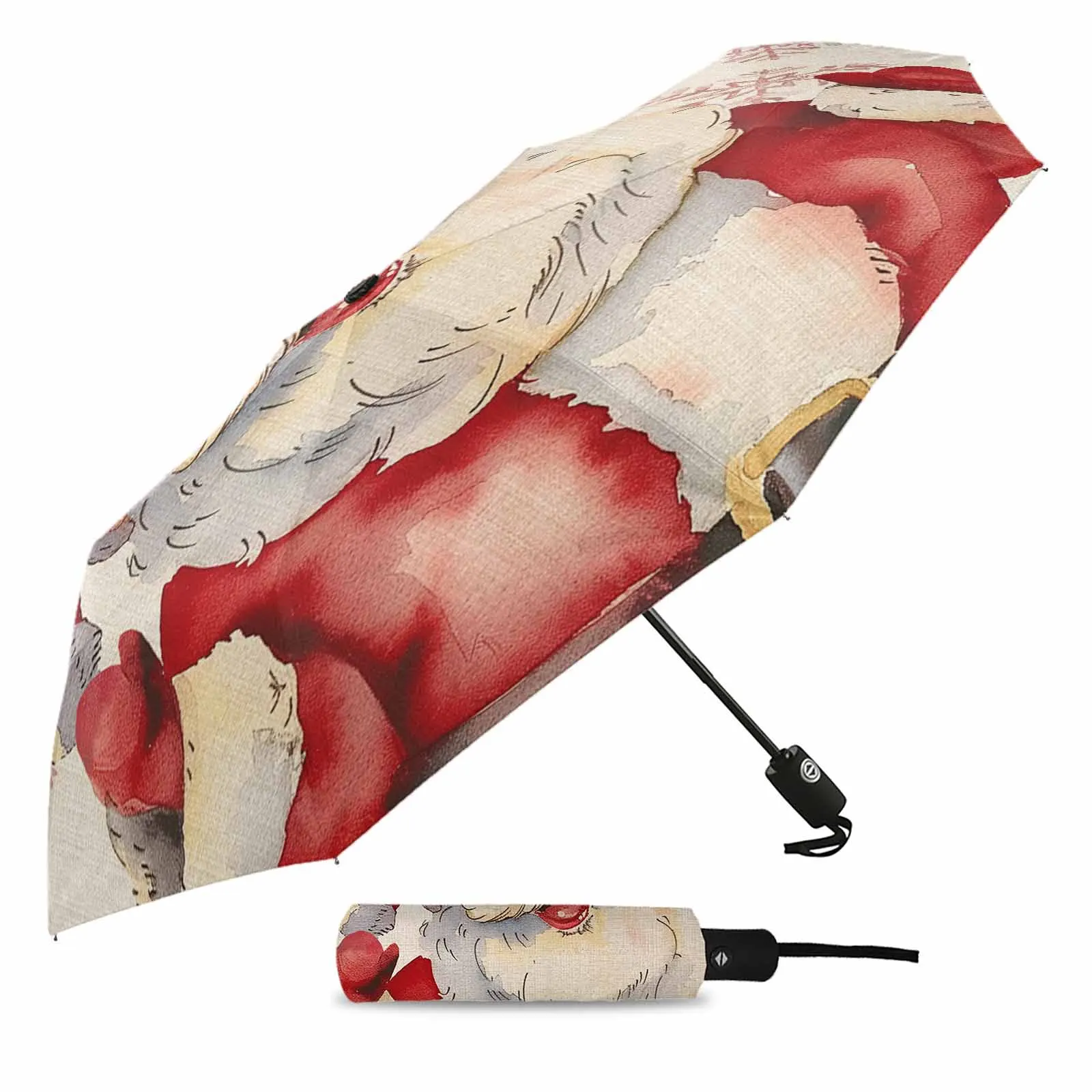 Christmas Snowflakes Retro Santa Claus Fully-automatic Umbrella for Outdoor Kids Adults Umbrella Foldable Eight Strand Umbrella