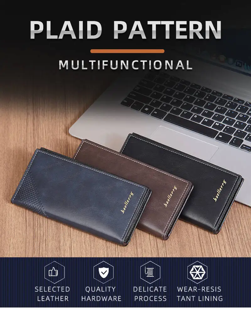 Baellerry RFID Blocking Wallet For Men Vertical Multi-card Long Wallet Driver's License Coin Purse Change Bag New Men's Long