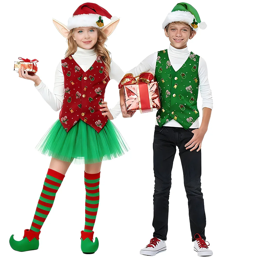 

Funny Christmas Elf Role Playing Fantasy Costume Christmas Campus Stage Performance Costume Boys Girls Theme Party Costume 2025