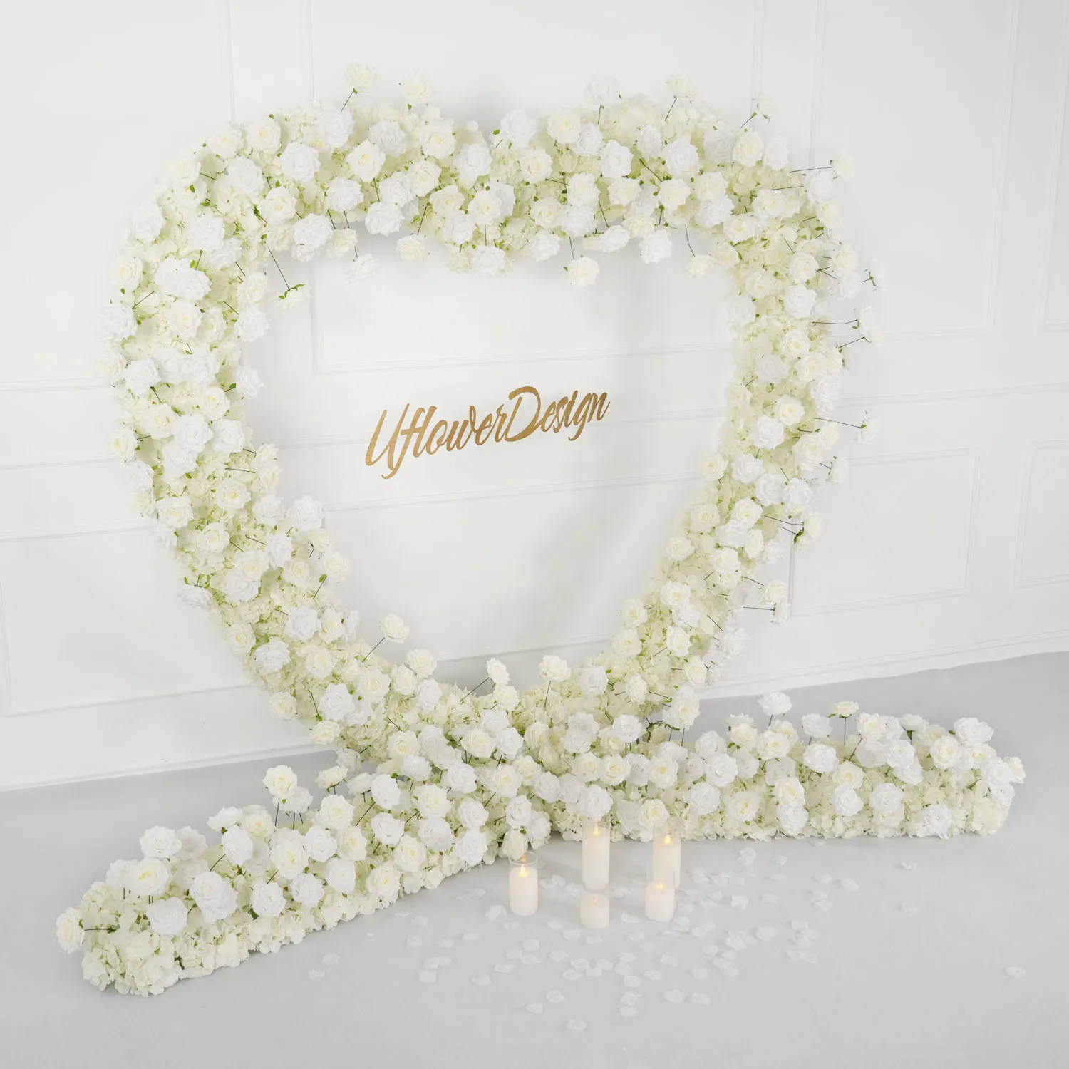 Window Luxury 5D White Heart Shaped Flower Row Flower Set Flower Arrangement Wedding Background Arch Party Stage Home Decor ﻿