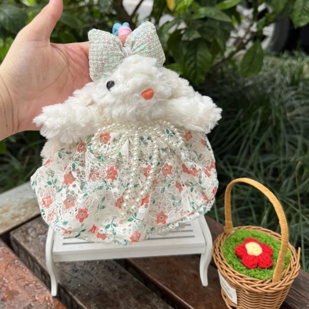 

Trim Princess Pearl Dress Bow Rabbit Keychain Stuffed Soft Rabbit Keychain Cartoon Kawaii Drooping Ear Rabbit Pendant As Gift