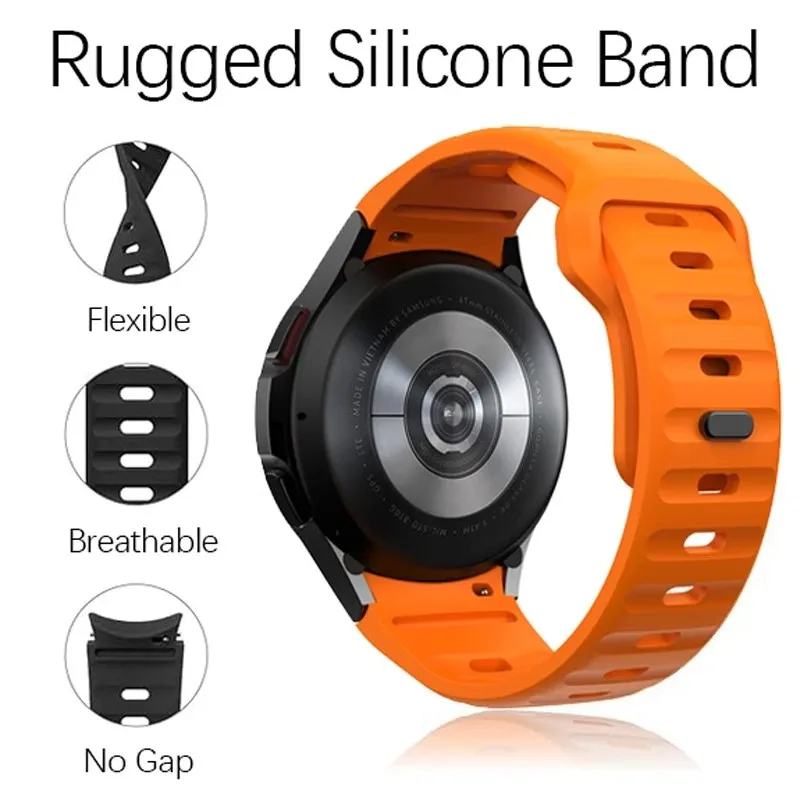 

No Gap Rugged Silicone Strap for Samsung Galaxy Watch Ultra Watchband Breathable Sport Band for Galaxy 7 6 5 Pro 4 FE 44mm 40mm