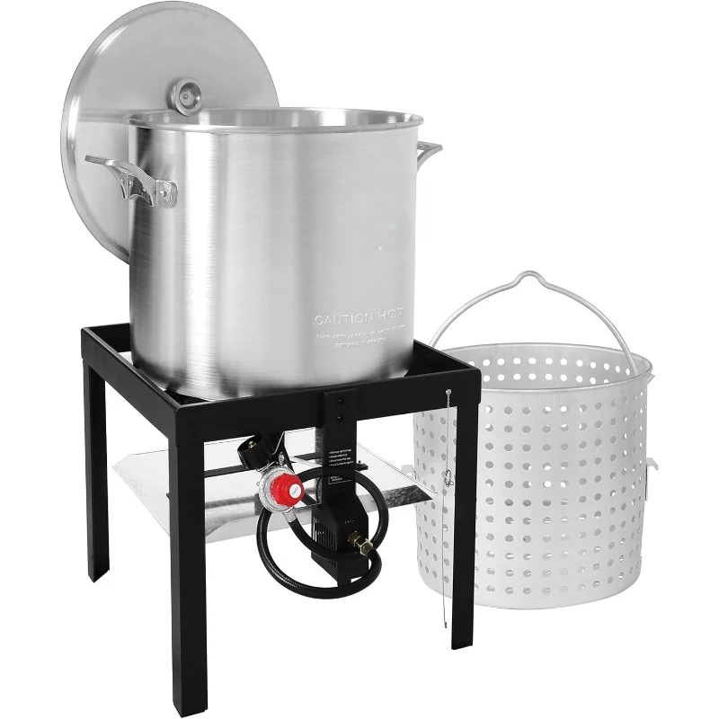 

SBK1001 100 Qt Seafood Boiling Kit with Strainer, Propane Burner and 10 PSI Regulator, Black & Silver