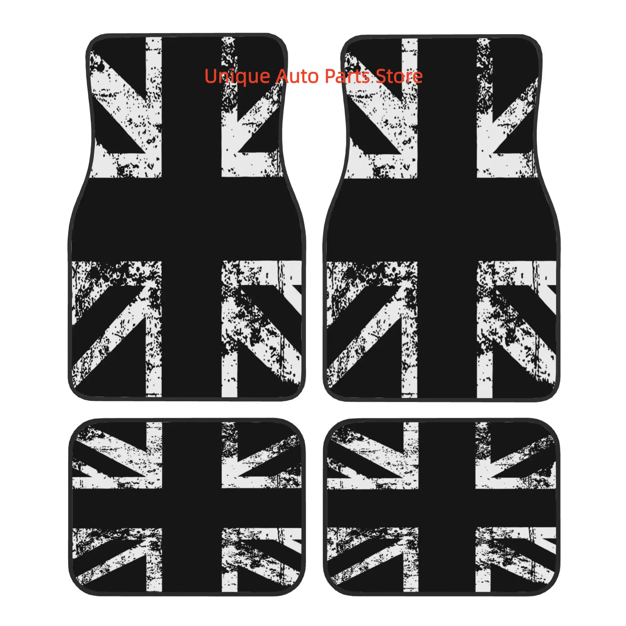 4pcs UK Flag Car Floor Mats- British Union Jack Design, Full Coverage Front& Rear Seats, All-Weather Protection- Compatible with