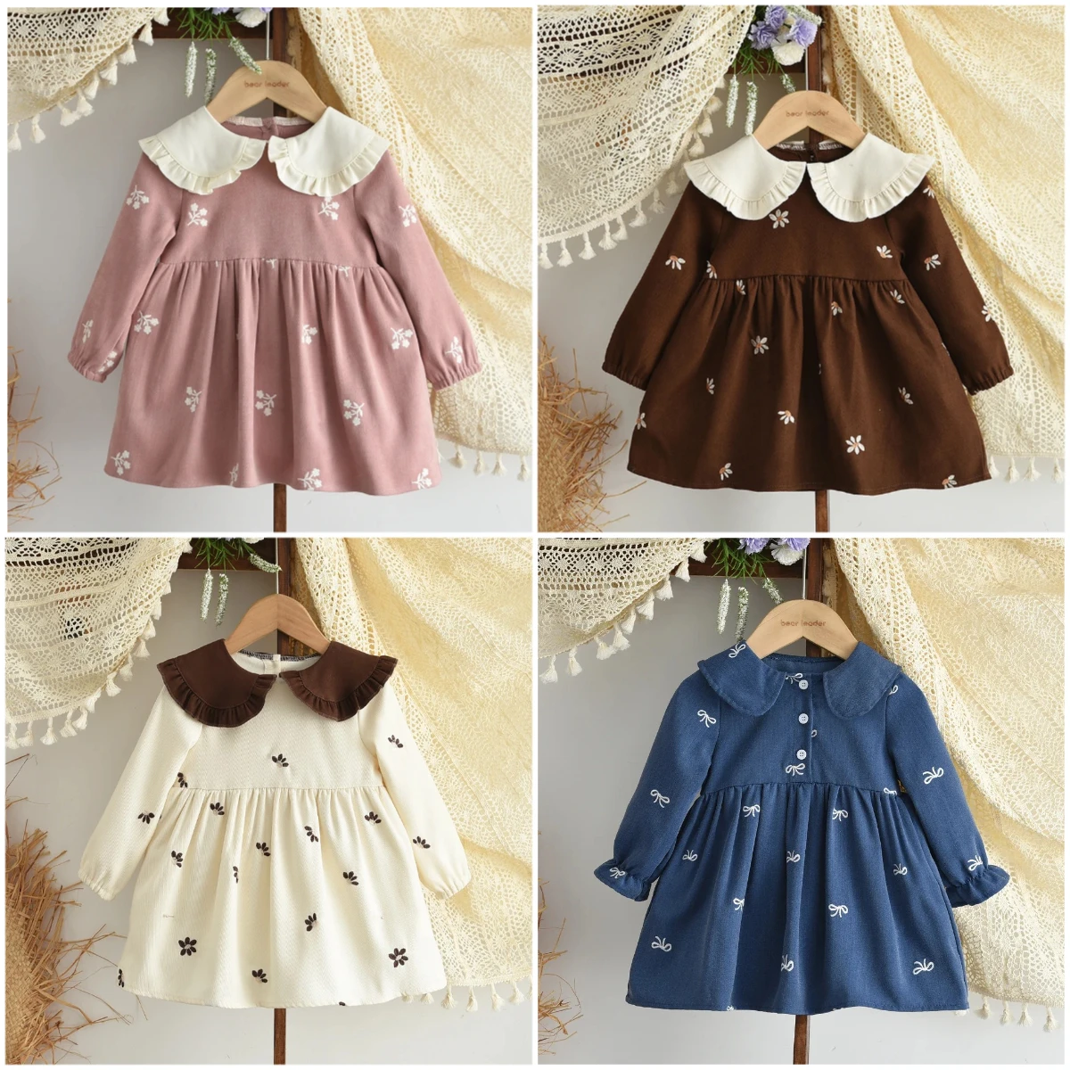 Autumn New 0-3 Year Old Baby Girl Casual Doll Collar Long Sleeved Floral Dress Sweet and Cute Children's Clothes Korean Version