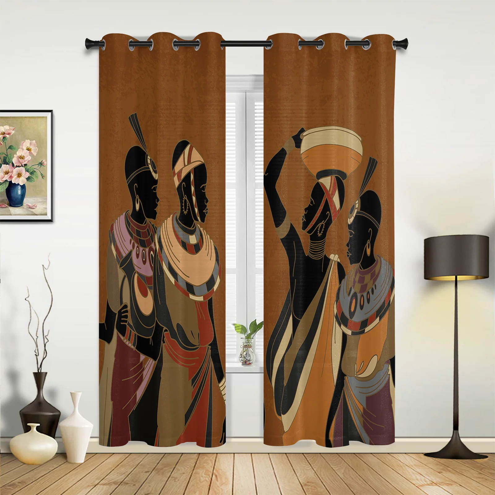 Ethnic Style African Women Black Folk Costume Outdoor Curtain Garden Patio Curtains Bedroom Living Room Kitchen Bathroom Curtain