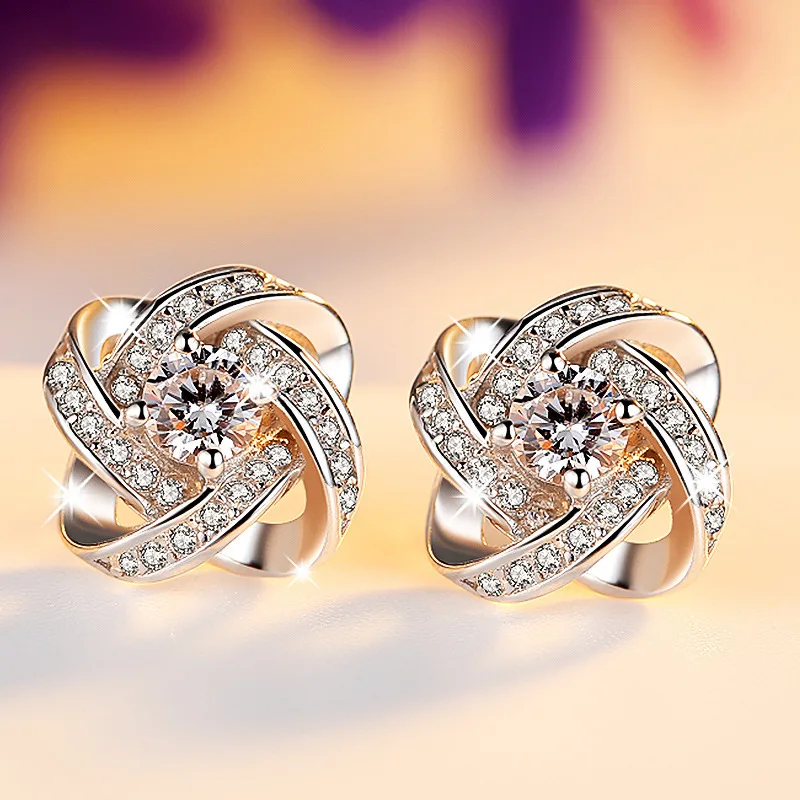 S925 sterling silver earrings, stud earrings, white inlaid zircon earrings, high-end temperament ear jewelry.