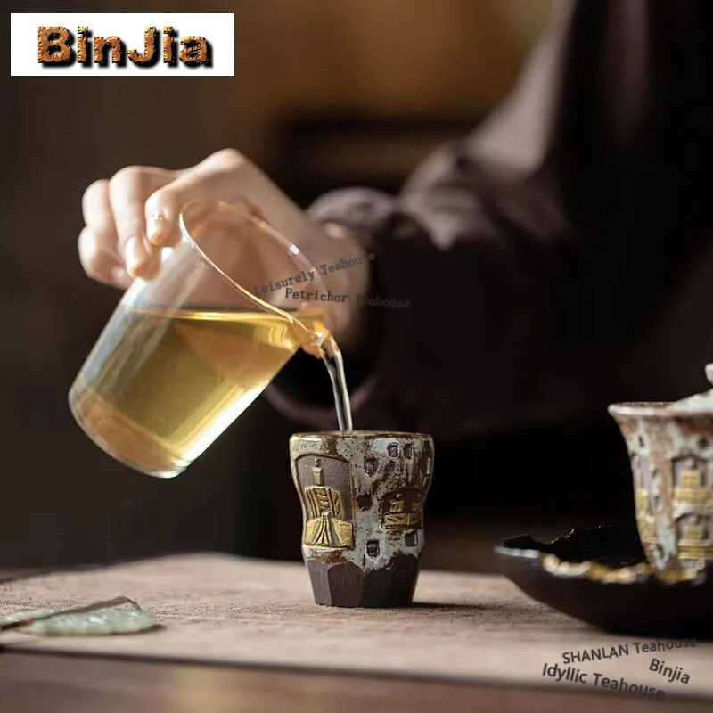 High-end Zhiye Fire Ceramic Teacup Handmade Grottoes Buddha Master Cup Tasting Tea Mug Single Chazhan Kung Fu Tea Set Gift Box