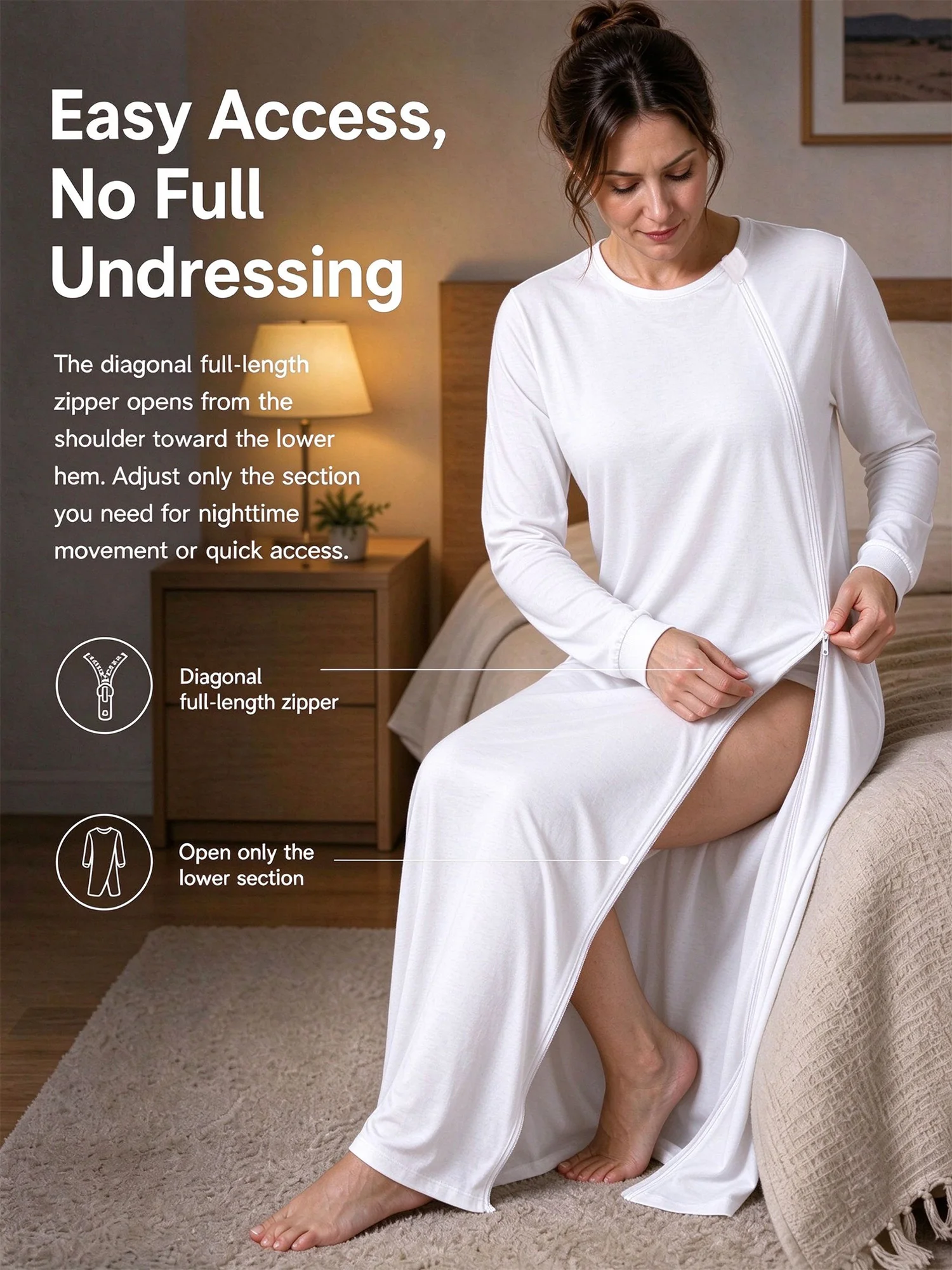 Women Casual Cotton Comfortable Pajamas Long Sleeve Nightgowns Loose Spring Autumn Night Dress Sleep Shirts Special Medical Care