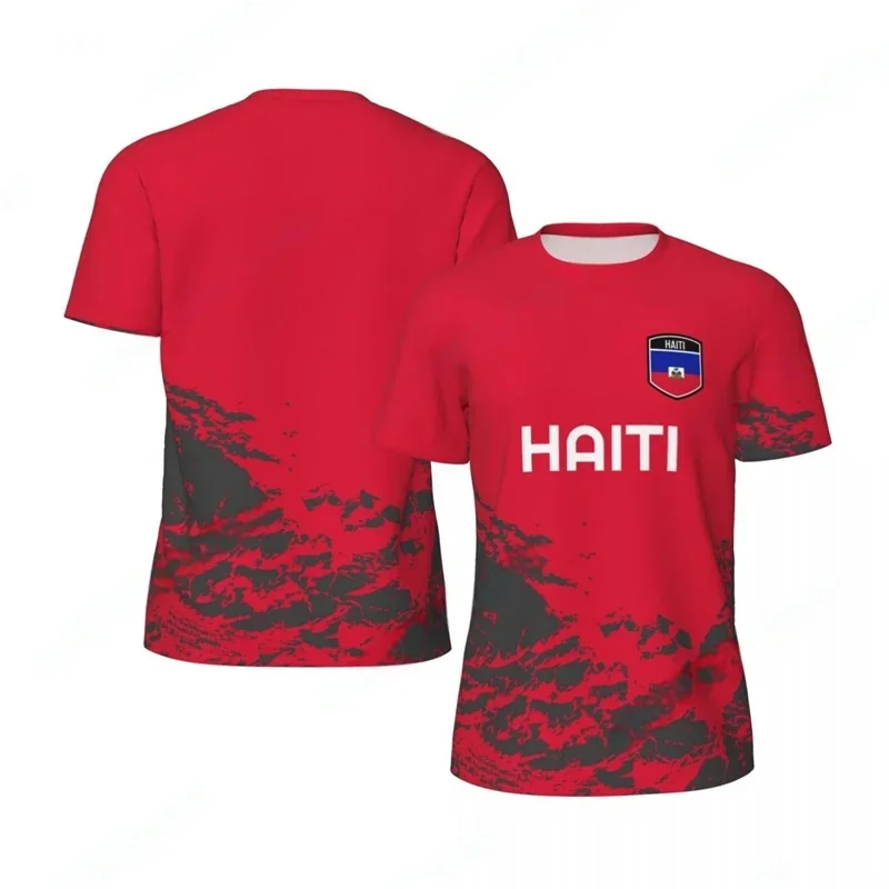 Haiti-Flagge 3D-Druck Sport-Feuchtigkeitsableitendes Atmungsaktives Herren-T-Shirt Fußballtrikot Team-Uniform Kurzarm-Kleidung Oberteil Sommer