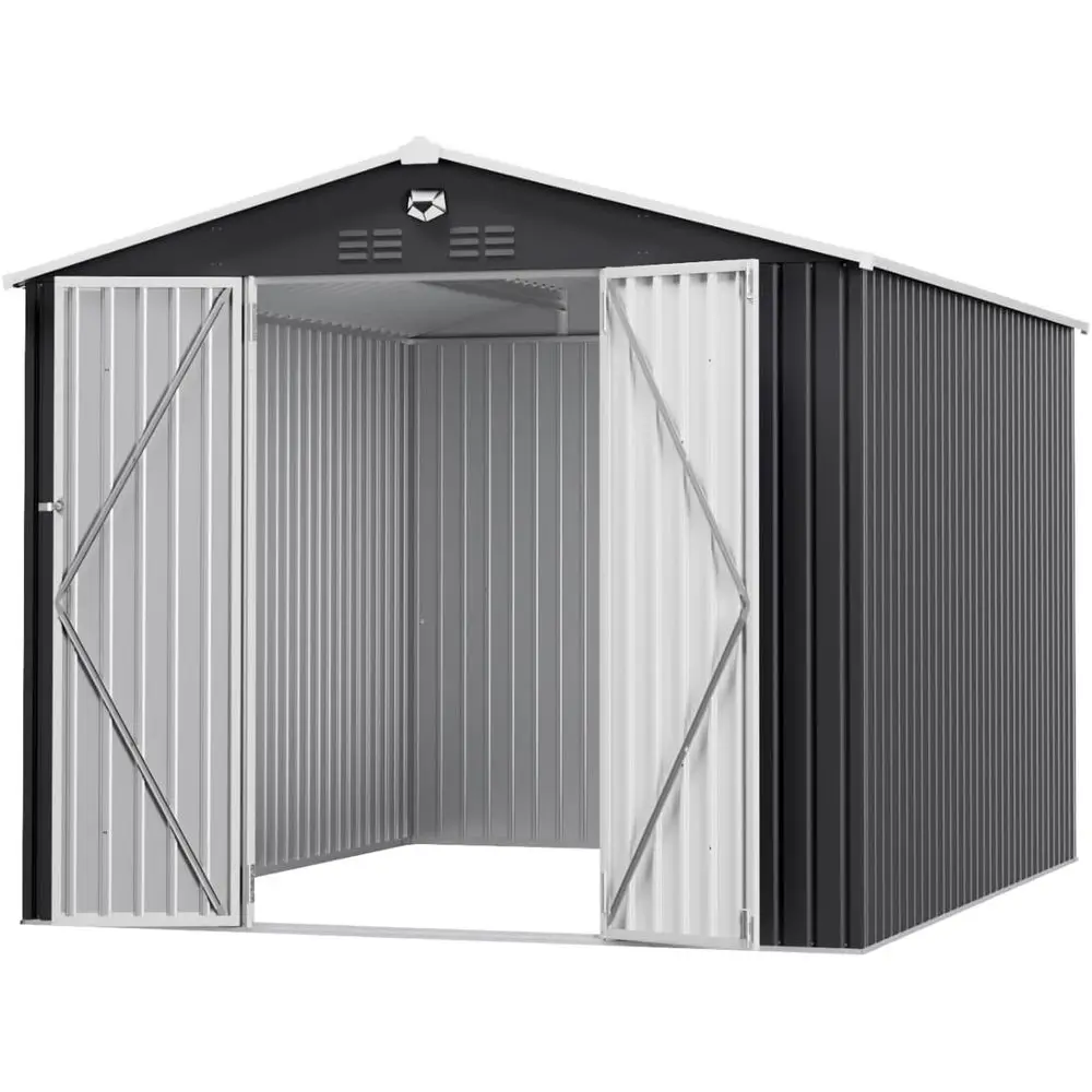 

Черный металлический навес для хранения на открытом воздухе 10x12 с водонепроницаемой запирающейся дверью и без окон