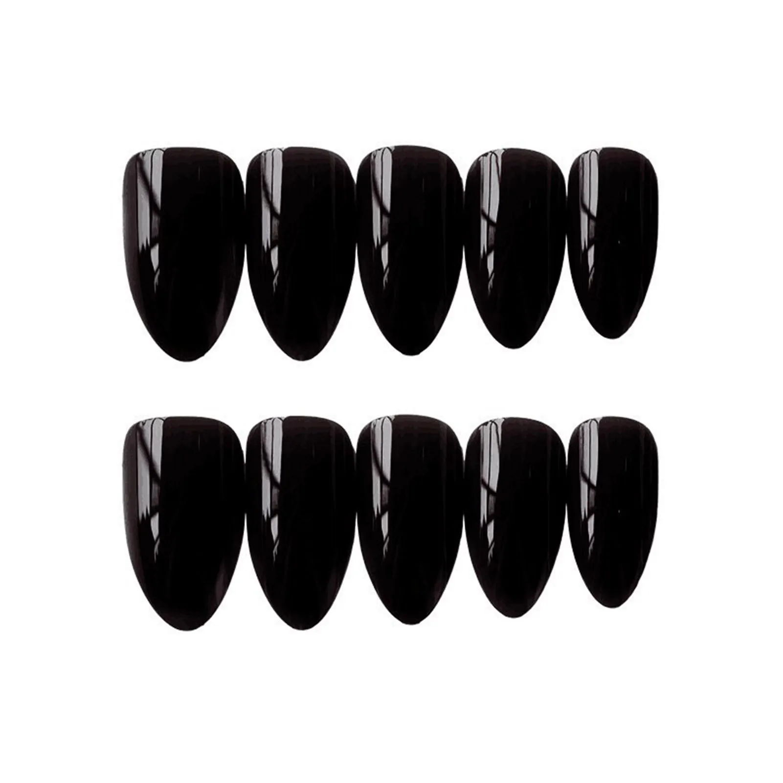 24Pcs Black Almond False Nails Medium Length Pointed Tips Solid Color Cool Artificial Nails Reusable Adhesive False Nails Round