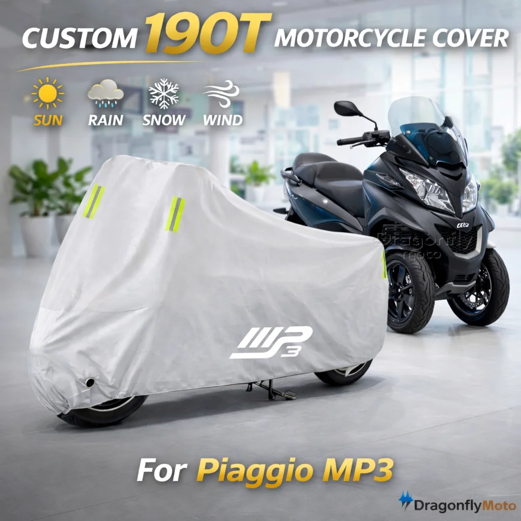 

Чехол для мотоцикла Piaggio MP3 125 300 400 500 MP3125 MP3300, серебристый, водонепроницаемый, защита от УФ-излучения, дождя, пыли, солнца, для использования на улице и в помещении