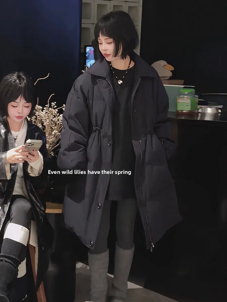 Casaco Feminino de Alta Qualidade Estilo Europeu com Cinto na Cintura, Branco, Longo, com Zíper, Comprimento Médio