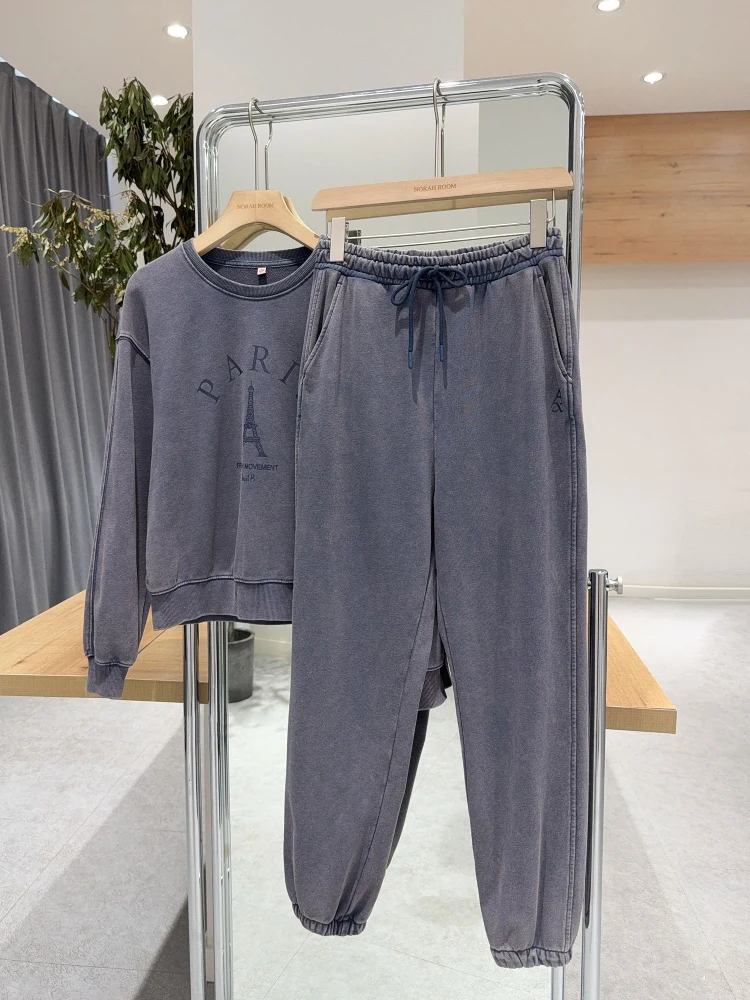 

Nuo Xiaola Authentic Spring 2025 Sportswear Brand H8 Screen Printed round Ne Sweatirt Dstring Sweatpants Women's Faion