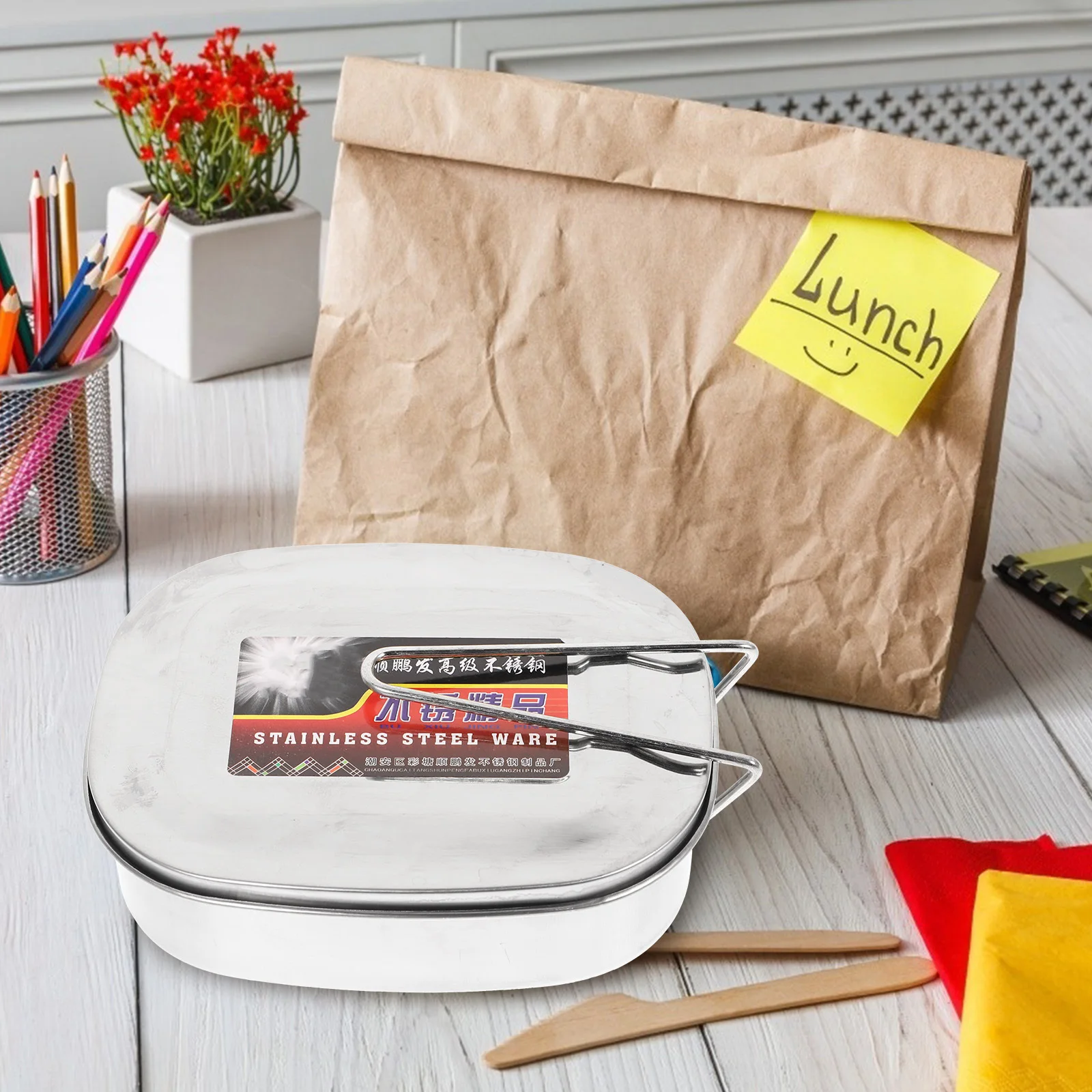 

Stainless Steel Bento Box Single Layer Leak Proof Portable Lunch Box for Office School Outdoor Food Storage Container