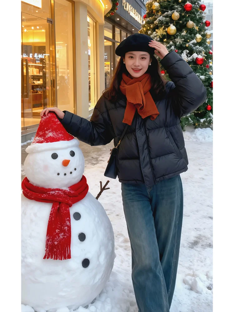 

Черная короткая стеганая куртка-пуховик для женщин, свободного кроя, в стиле casual, из хлопка, утепленная, с длинными рукавами, на молнии