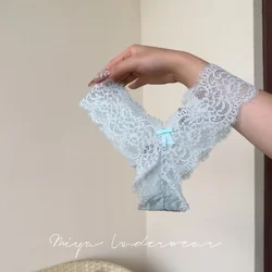 SP&CITY Thin Lace Sexy Women's Underwear Low Waist Bow Flower Embroidery Panties Soft Hollowed Breathable Seamless Briefs Thong