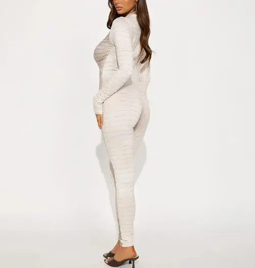 

Elegant New Fashion Casual Autumn and Winter Women's Sexy Round Neck Zipper Long Sleeved Snake Print Bag Hip Slim Fit Jumpsuit