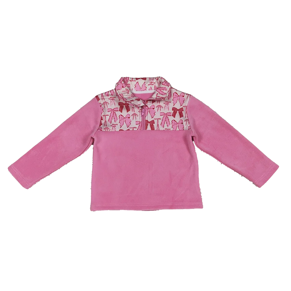 

9.23 Baby Girls Long Sleeve Tops Baby Girls Pink Bows Plaid Quatrefoil Zipper Pullover Sherpa Tops