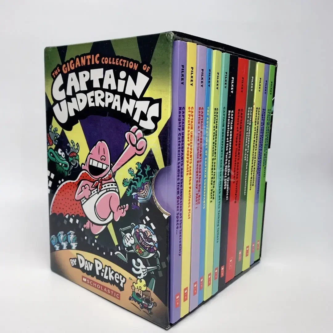 12 libri/set The Gigantic Collection of Captain Underpants di Dav Pilkey Set di libri di fiabe inglesi Fumetti per bambini LibrosB