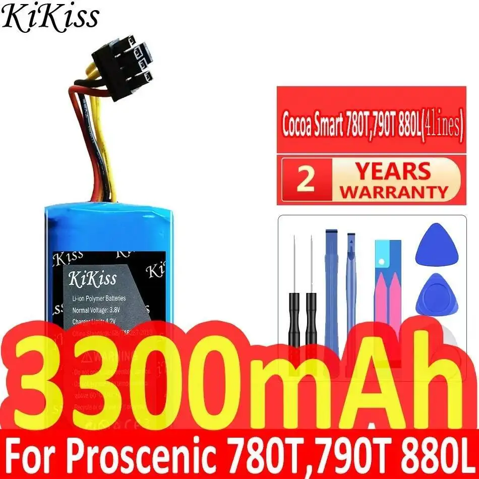 

Battery 3300Mah For Proscenic 780T 790T 880L Summer P1S P2S P3 Jazz Kaka Robot Cleaner Cocoa Smart , 4 Cables Black Plug