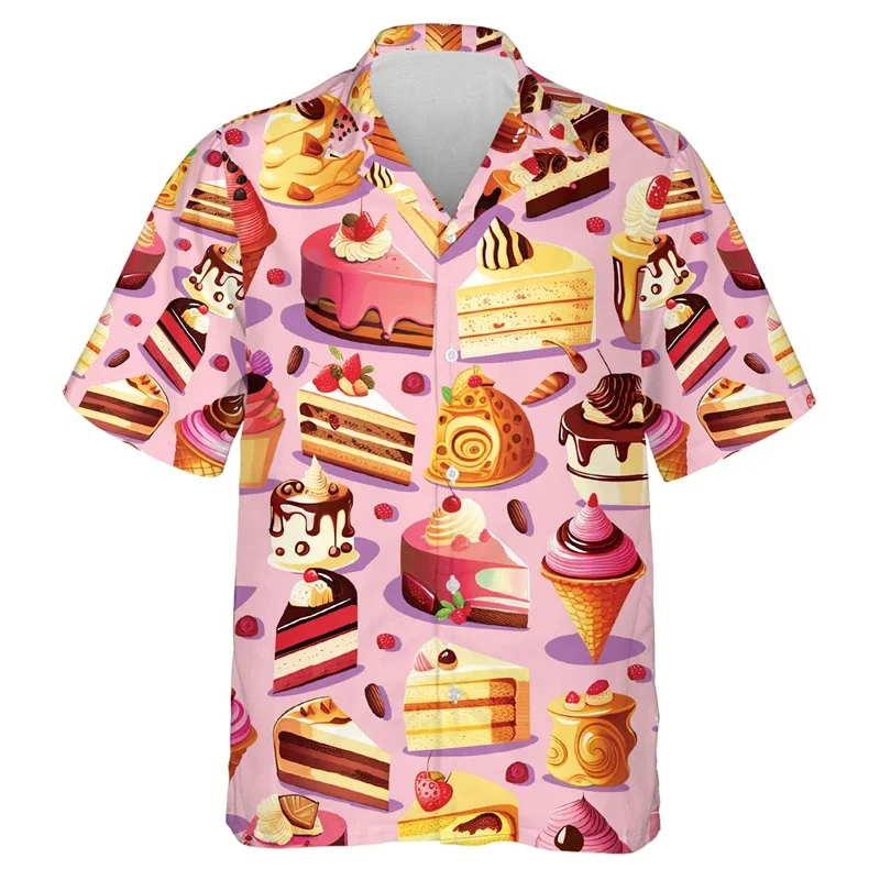 Summer Hawaiian 3D Sweets Cakes Icecream Doughnut Printing Shirts For Men Kid Funny Streetwear Shirts & Blouses Cute Y2k Clothes