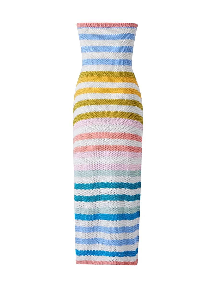 

Women Strapless Long Tube Top Dress Casual Backless Beach Dress Drastring High Split Sexy Dress Streetwear