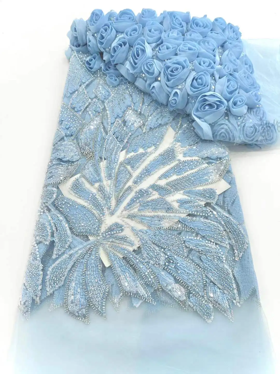 

Luxury African Groom Sequins Lace Fabric High Quality Beaded Embroidery French Heavy for Nigerian Wedding Dresses