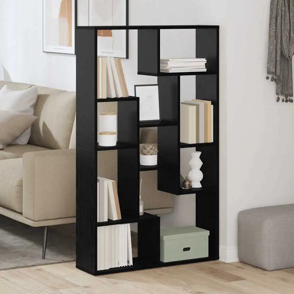 Schwarzes Eichen-Bücherregal 72x20x102,5 cm aus Holzwerkstoff, freistehendes Bücherregal mit offenen Ablagefächern für Wohnzimmer, Arbeitszimmer, Büro