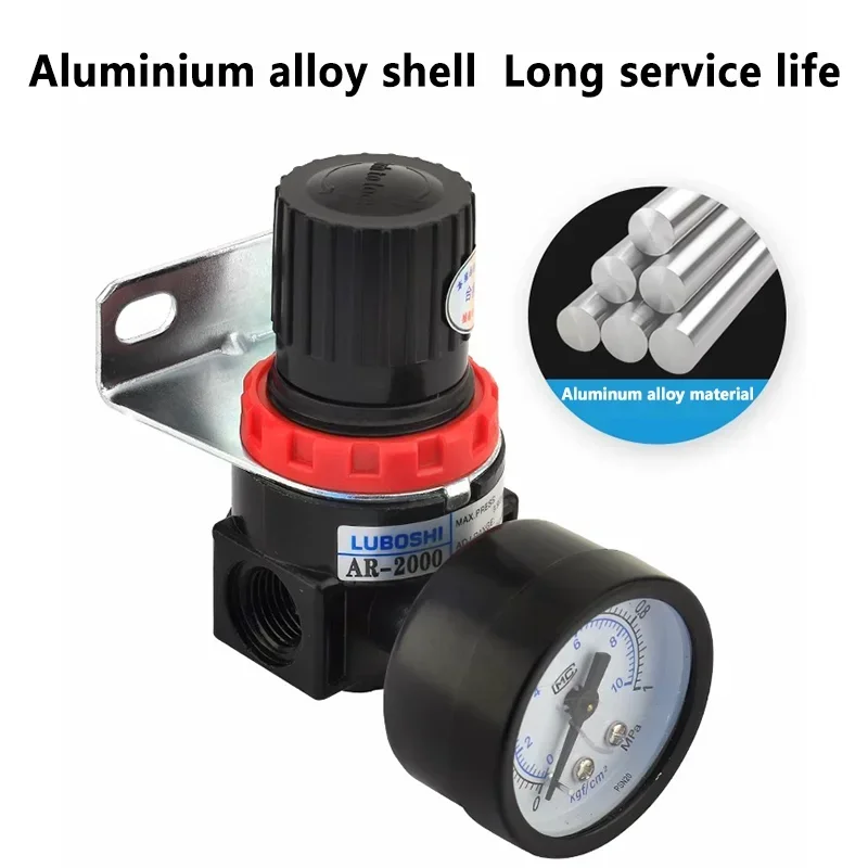 AR2000 G1/4\'\' Pneumatic Mini Air Pressure Relief Control Compressor Regulator Treatment Units Valve with Gauge 4MM-12MM Fitting